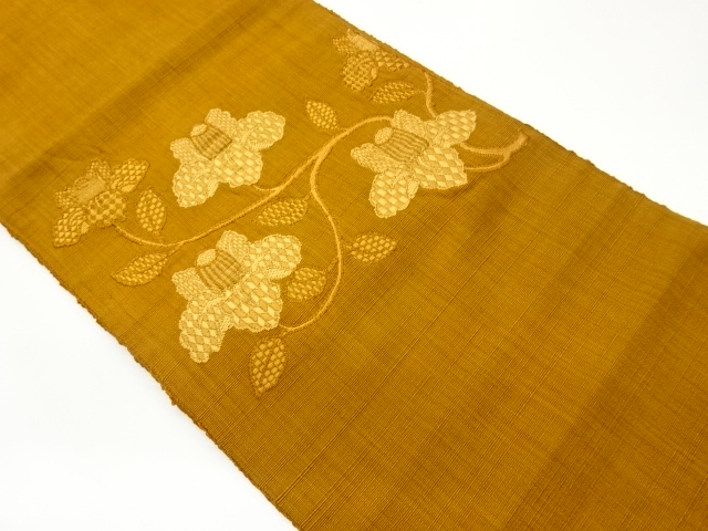 JAPANESE NAGOYA OBI / TSUMUGI / WOVEN FLOWER ARABESQUE